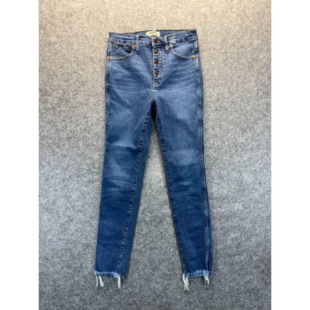 Madewell Jeans Women's 27 10" High Rise Skinny Button Up‎ Raw Hem Stretch Denim